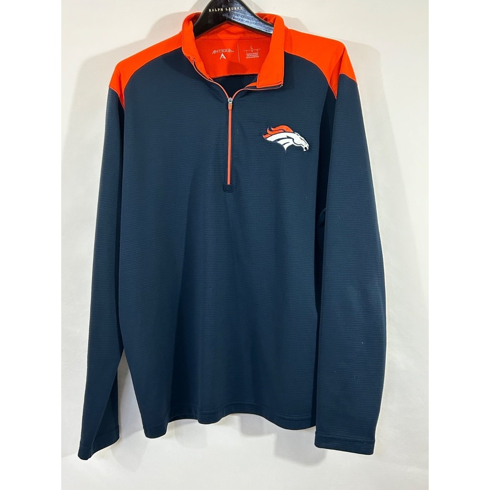Denver Broncos Blue Orange Sz L 1/4 Zip Long Sleeve Graphic Activewear Shirt
